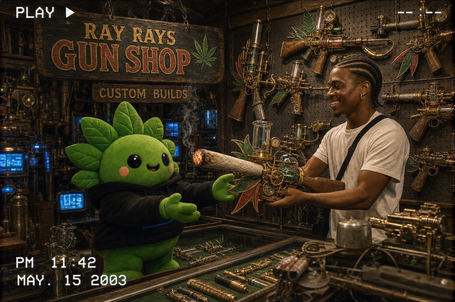 Leafy inside Ray Rays shop